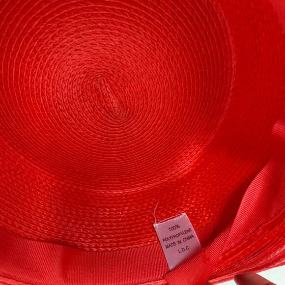 Elegant Red Wide Brim Hat Formal Fashion Tulle Bow Sequin Statement Church Derby main image 8